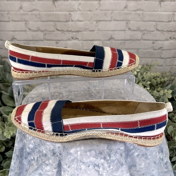 ADRIENNE VITTADINI Red/White/Blue Striped Stitch Espadrille Canvas Flats WMS 9M - Picture 7 of 9